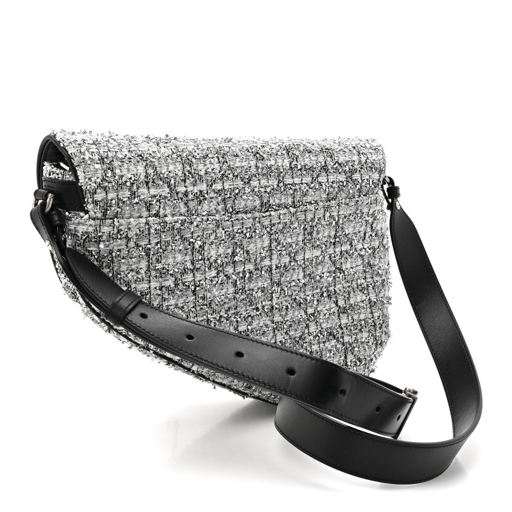 Tweed Saddle Crossbody Bag Black Silver wholesalehk.shop