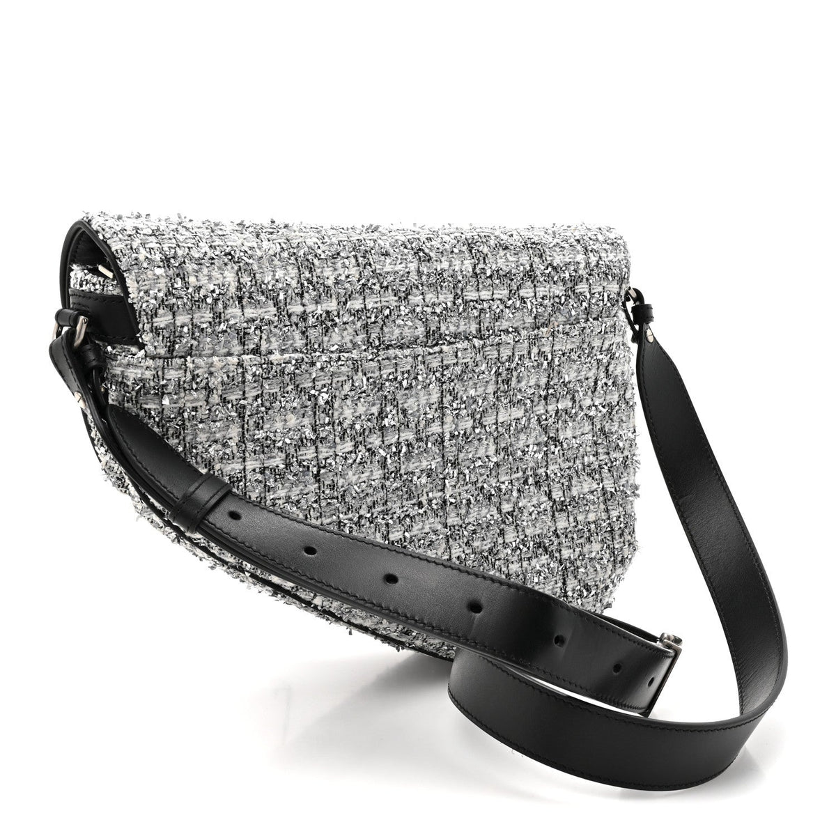 Tweed Saddle Crossbody Bag Black Silver wholesalehk.shop