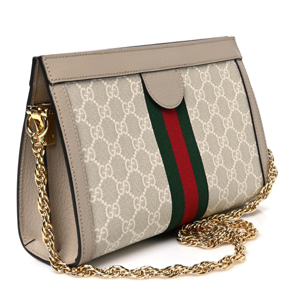 GG Supreme Monogram Textured Dollar Calfskin Web Small Ophidia Chain Shoulder Bag Beige Mystic White Oatmeal wholesalehk.shop