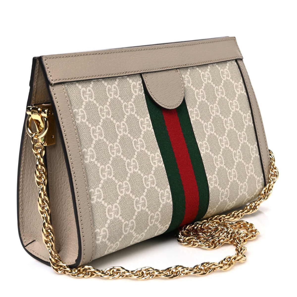 GG Supreme Monogram Textured Dollar Calfskin Web Small Ophidia Chain Shoulder Bag Beige Mystic White Oatmeal wholesalehk.shop