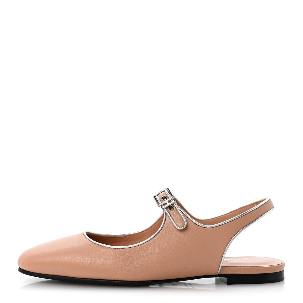 Goatskin Nappa Kleo Slingback Flats 36.5 Beige Perlino Gris Argente wholesalehk.shop
