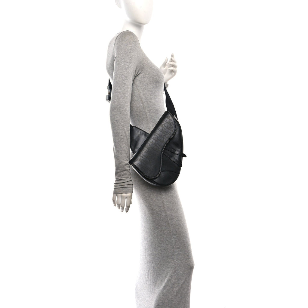 Calfskin Perforated Oblique Galaxy Mens Saddle Bag Black wholesalehk.shop