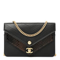 Calfskin Elaphe Double Chevron Mini Wallet On Chain WOC Black Black wholesalehk.shop