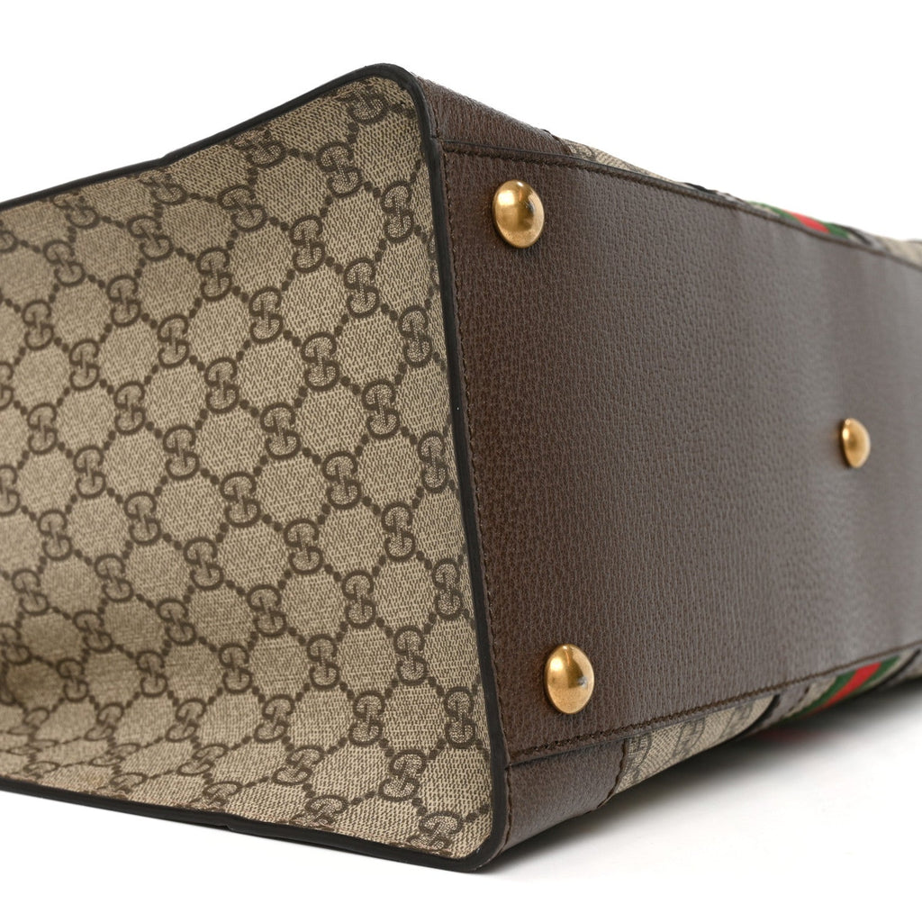 GG Supreme Monogram Textured Dollar Calfskin Web Large Ophidia Tote Bag Beige Ebony wholesalehk.shop