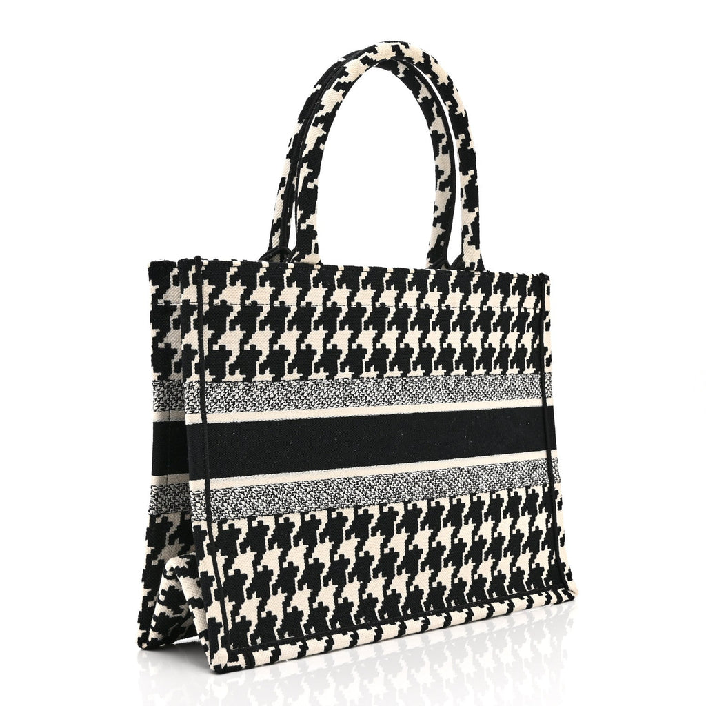 Canvas Houndstooth Embroidered Medium Book Tote Black White £¨ Direct shipment via from wholesalehk.shop