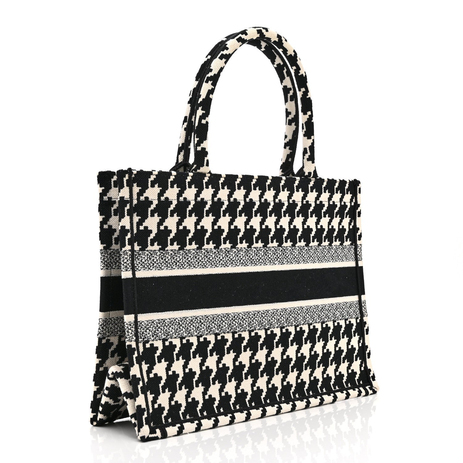 Canvas Houndstooth Embroidered Medium Book Tote Black White £¨ Direct shipment via from wholesalehk.shop