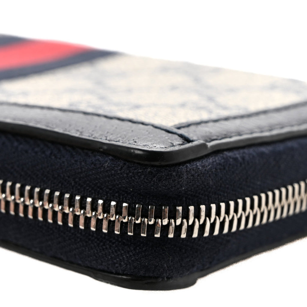 GG Supreme Monogram Textured Dollar Calfskin Web Ophidia Zip Around Wallet Beige Blue wholesalehk.shop