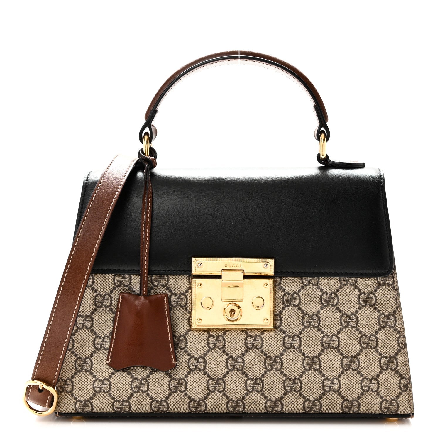 GG Supreme Monogram Calfskin Small Padlock Top Handle Bag Beige Black Cuir £¨ Direct shipment via from wholesalehk.shop