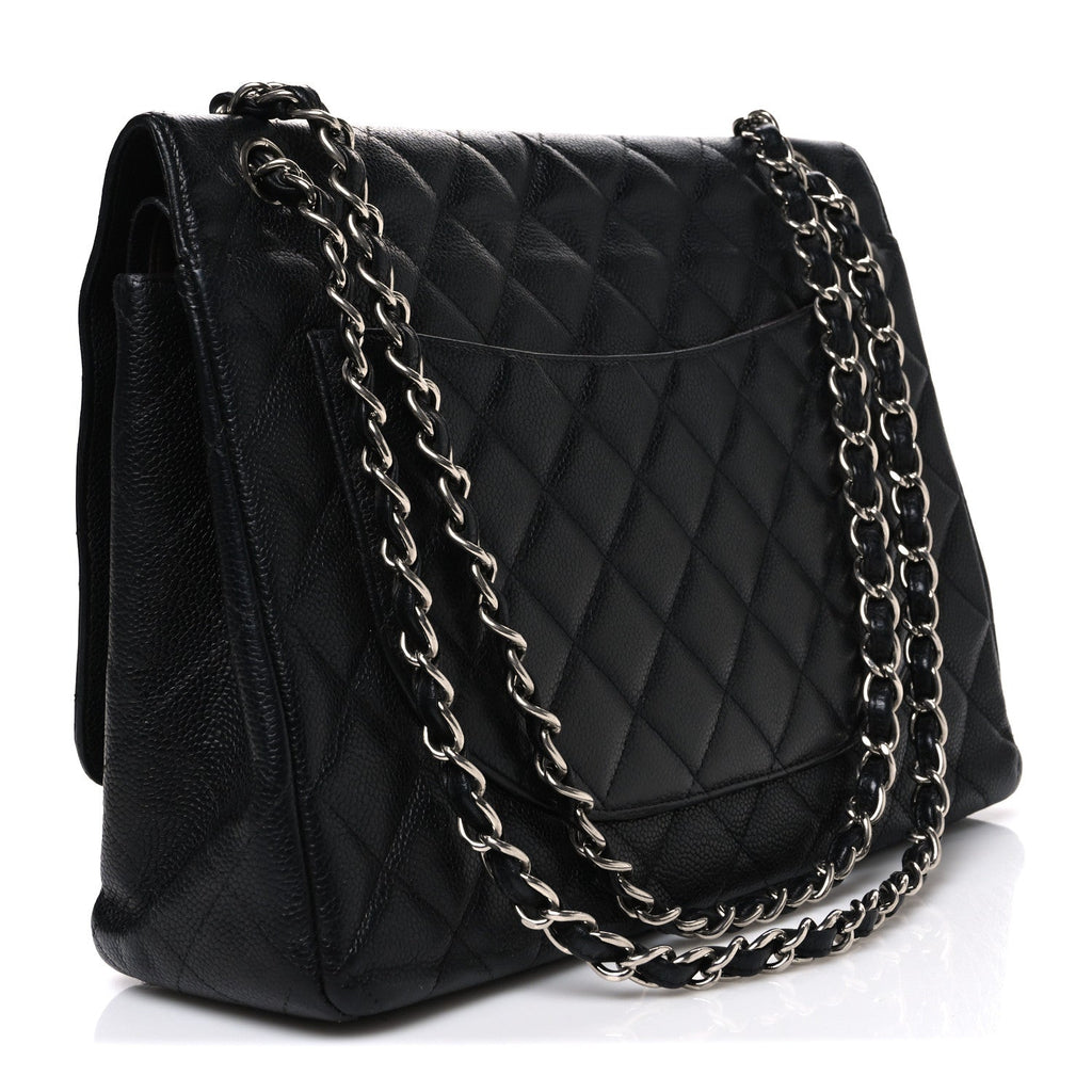 Caviar Quilted Maxi Double Flap Black wholesalehk.shop