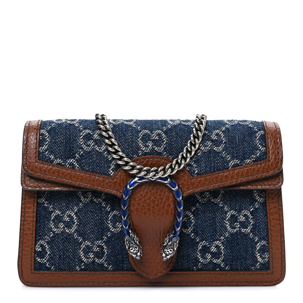 New Denim GG Monogram Dollar Calfskin Enamel Super Mini Dionysus Shoulder Bag Blue Tea Cuir Epilog Electric Blue wholesalehk.shop