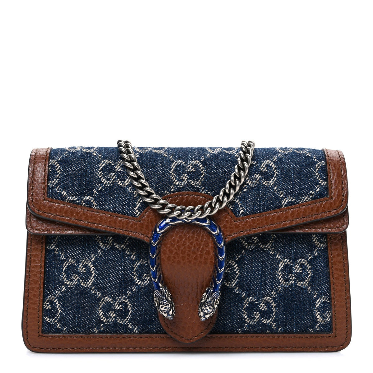 New Denim GG Monogram Dollar Calfskin Enamel Super Mini Dionysus Shoulder Bag Blue Tea Cuir Epilog Electric Blue wholesalehk.shop