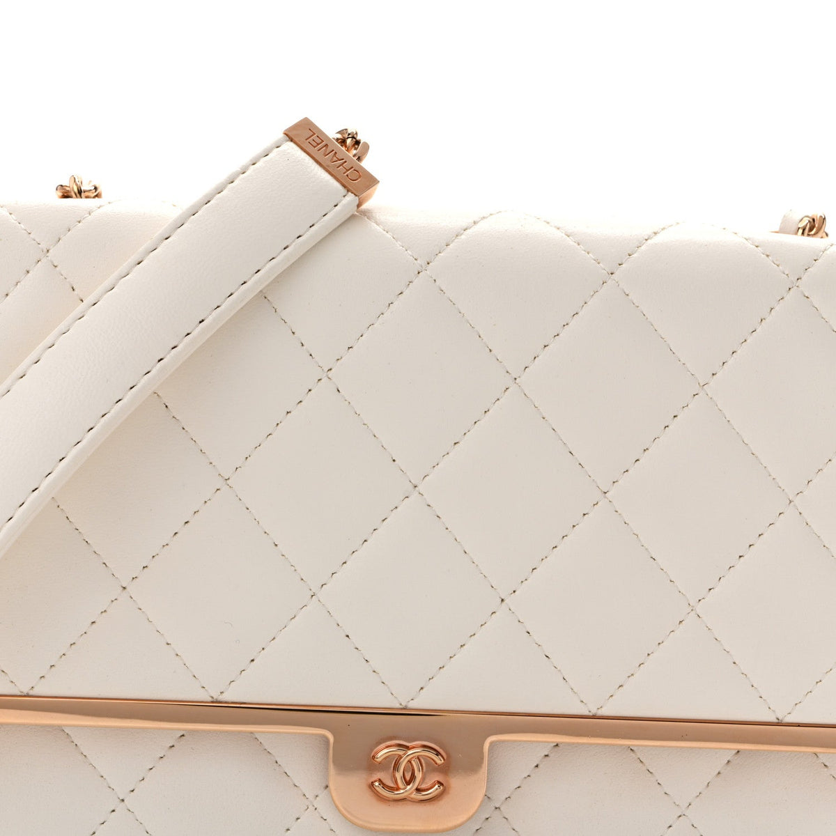 Lambskin Quilted Frame Wallet On Chain WOC White wholesalehk.shop
