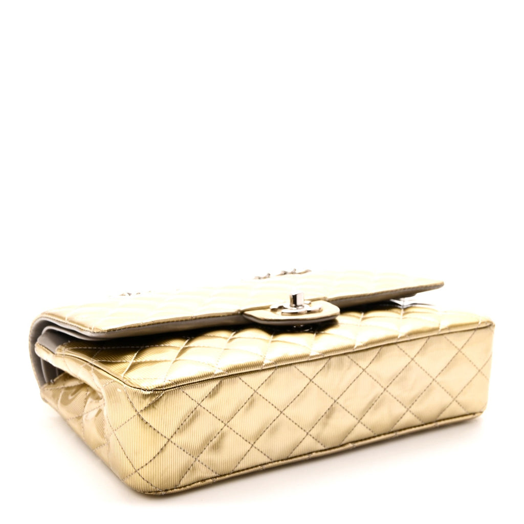 Striated Patent Quilted Medium Double Flap Gold wholesalehk.shop