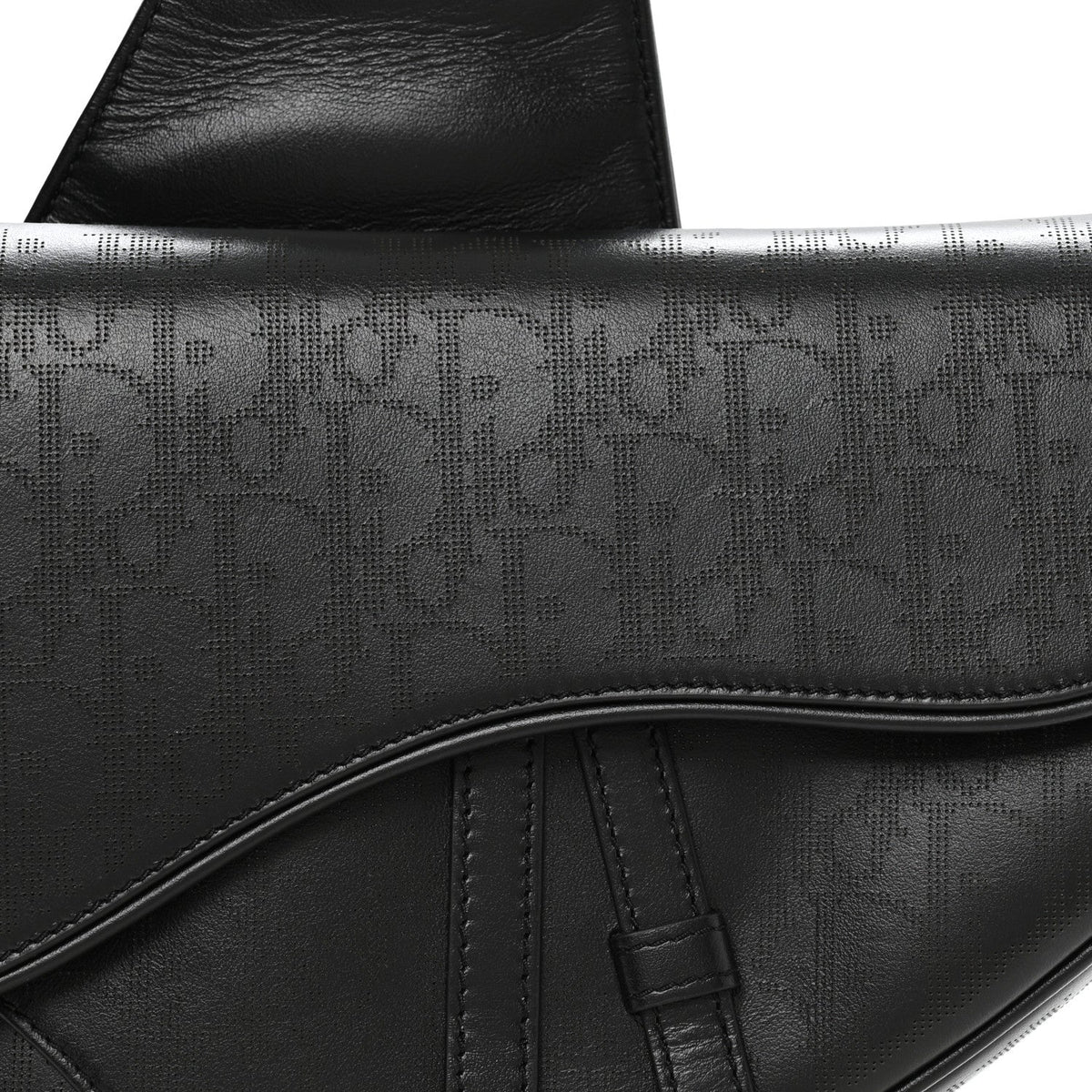Calfskin Perforated Oblique Galaxy Mens Saddle Bag Black wholesalehk.shop