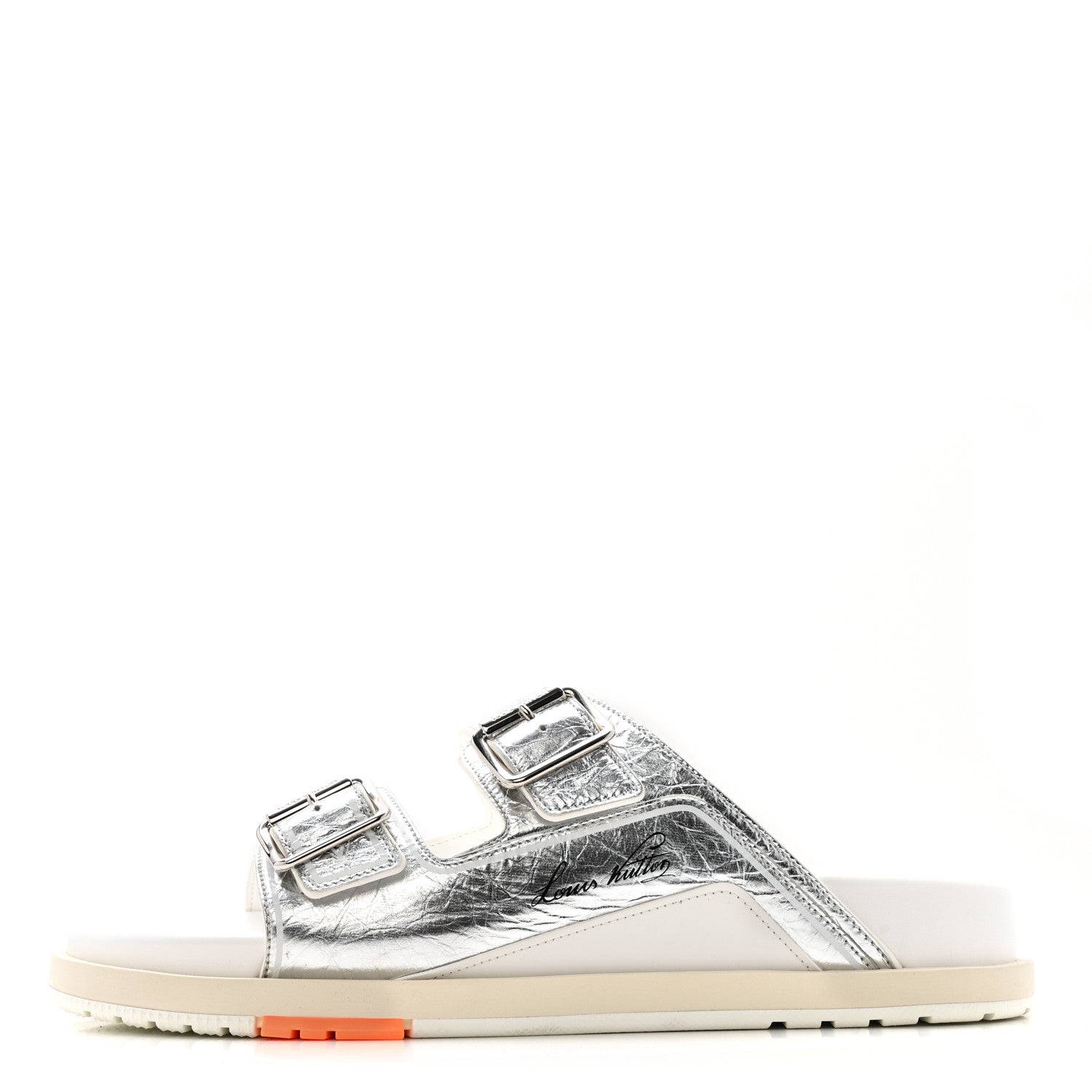 Metallic Mix Materials Mens LV Script Trainer Mules 11 Silver Multicolor £¨ Direct shipment via from wholesalehk.shop