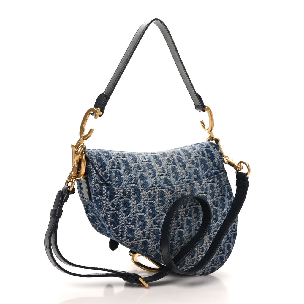 Denim Oblique Jacquard Saddle Bag With Strap Blue wholesalehk.shop