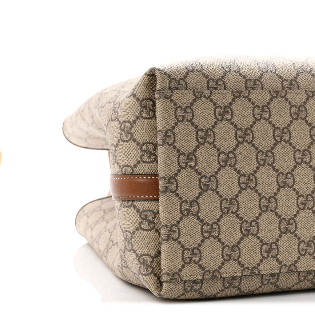 GG Supreme Monogram Emblem Large Tote Bag Beige Dark Brown wholesalehk.shop
