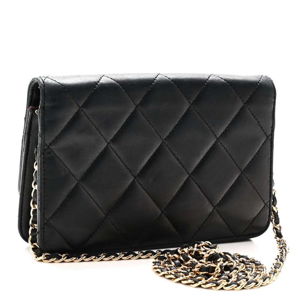 Lambskin Quilted Golden Class Wallet on Chain WOC Black wholesalehk.shop