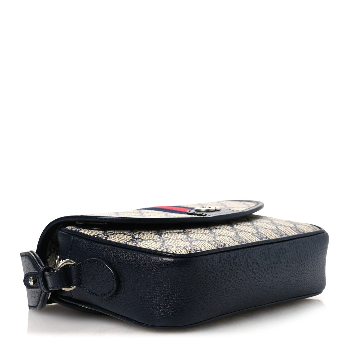 GG Supreme Monogram Textured Dollar Calfskin Web Studded Mini Ophidia Flap Shoulder Bag Beige Blue wholesalehk.shop