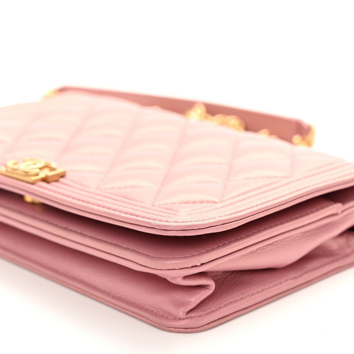 Metallic Lambskin Quilted Boy Wallet On Chain WOC Pink wholesalehk.shop