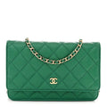 Metallic Caviar Quilted Wallet On Chain WOC Green wholesalehk.shop