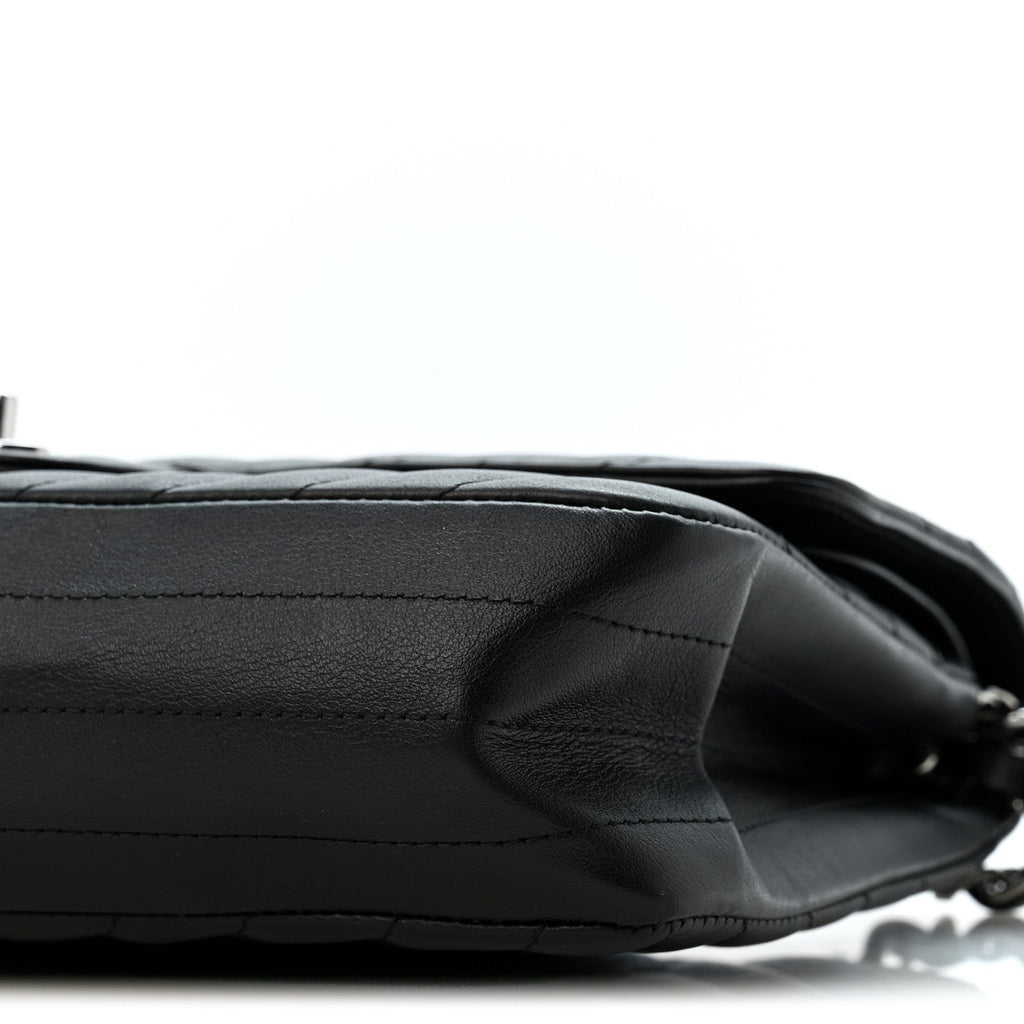 Lambskin Chevron Quilted Medium Double Flap Black wholesalehk.shop