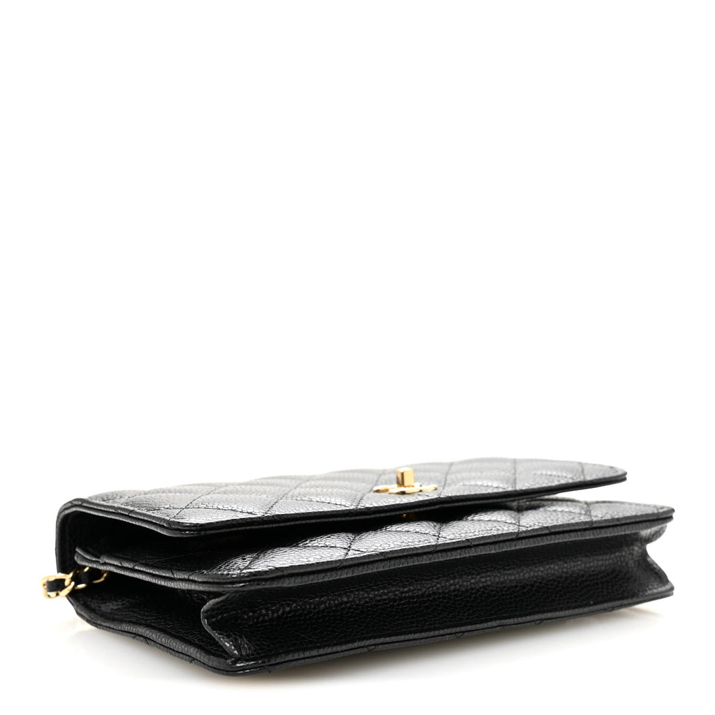 Caviar Quilted CC Turnlock Wallet On Chain WOC Black wholesalehk.shop