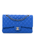 Lambskin Quilted Medium Double Flap Blue wholesalehk.shop