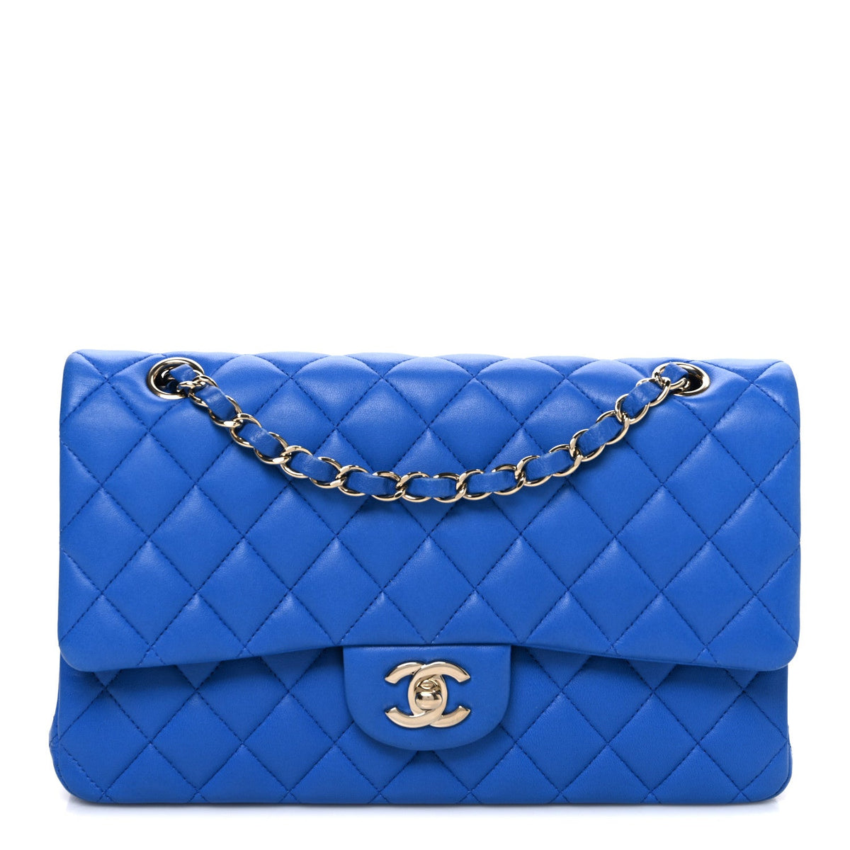 Lambskin Quilted Medium Double Flap Blue wholesalehk.shop