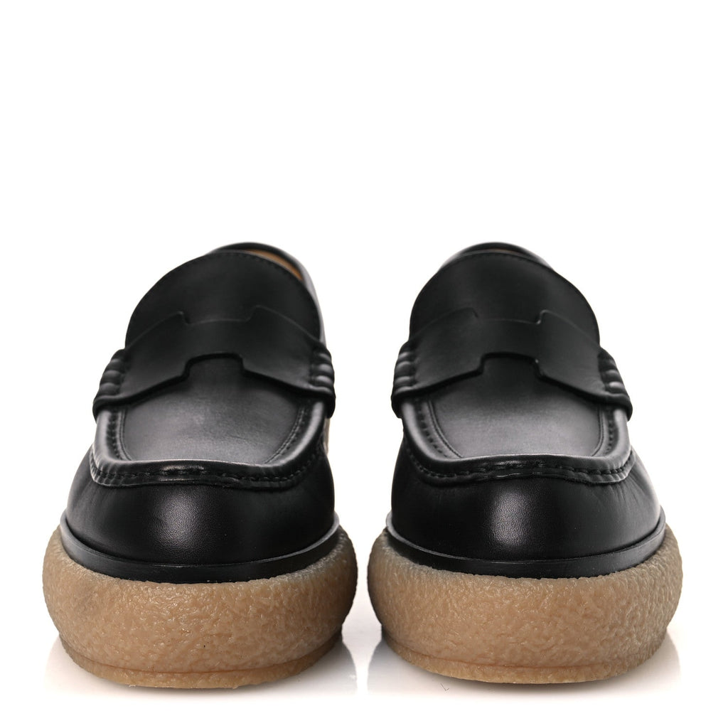 Glazed Calfskin Womens Fanny Loafers 36 Black wholesalehk.shop