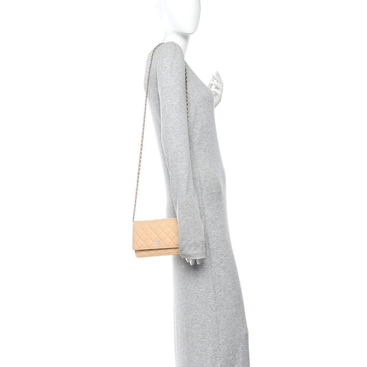 Caviar Quilted Wallet on Chain WOC Beige wholesalehk.shop