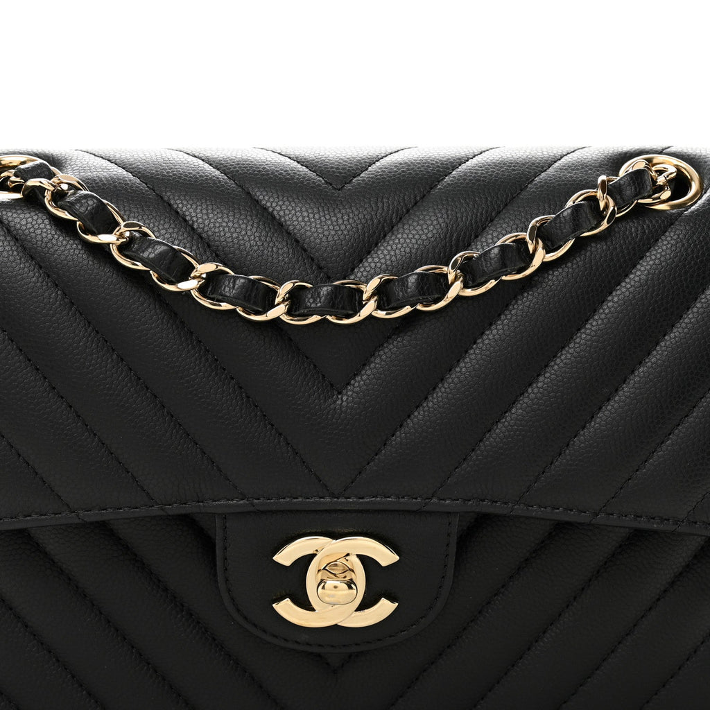 Caviar Flat Chevron Quilted Small Double Flap Black wholesalehk.shop
