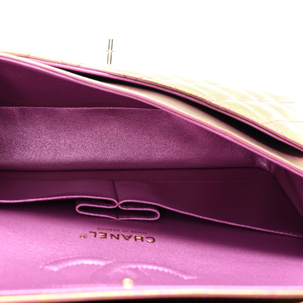 Iridescent Lambskin Quilted Medium Double Flap Purple wholesalehk.shop