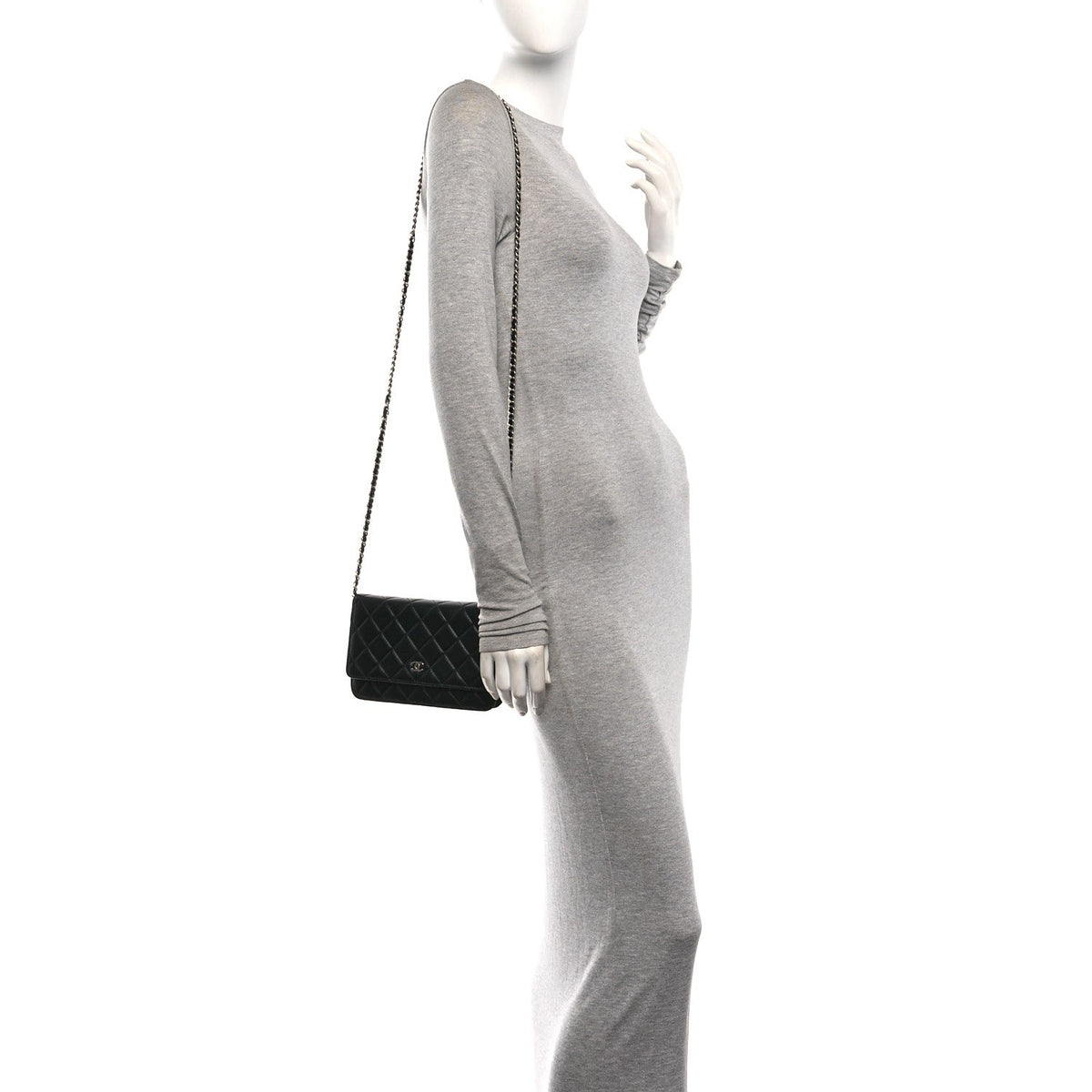 Lambskin Quilted Wallet On Chain WOC Black wholesalehk.shop