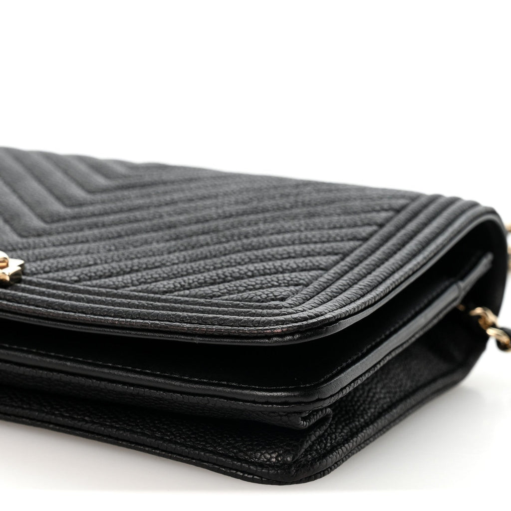 Caviar Chevron Quilted Boy Wallet On Chain WOC Black wholesalehk.shop