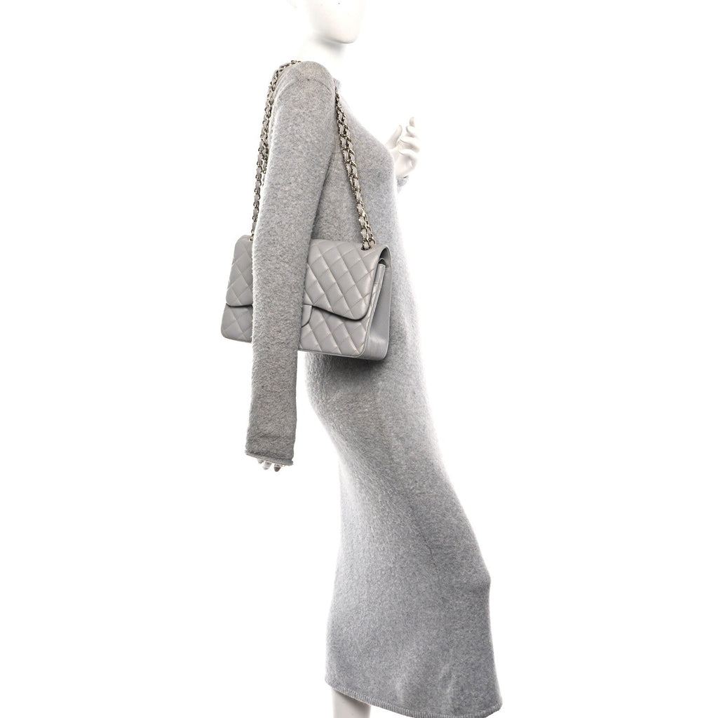 Caviar Quilted Jumbo Double Flap Grey wholesalehk.shop