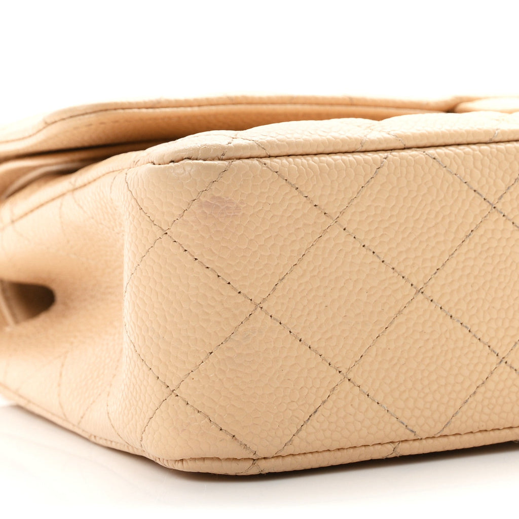 Caviar Quilted Medium Double Flap Beige wholesalehk.shop