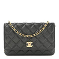 Lambskin Quilted CC Pearl Crush Wallet on Chain WOC Black wholesalehk.shop