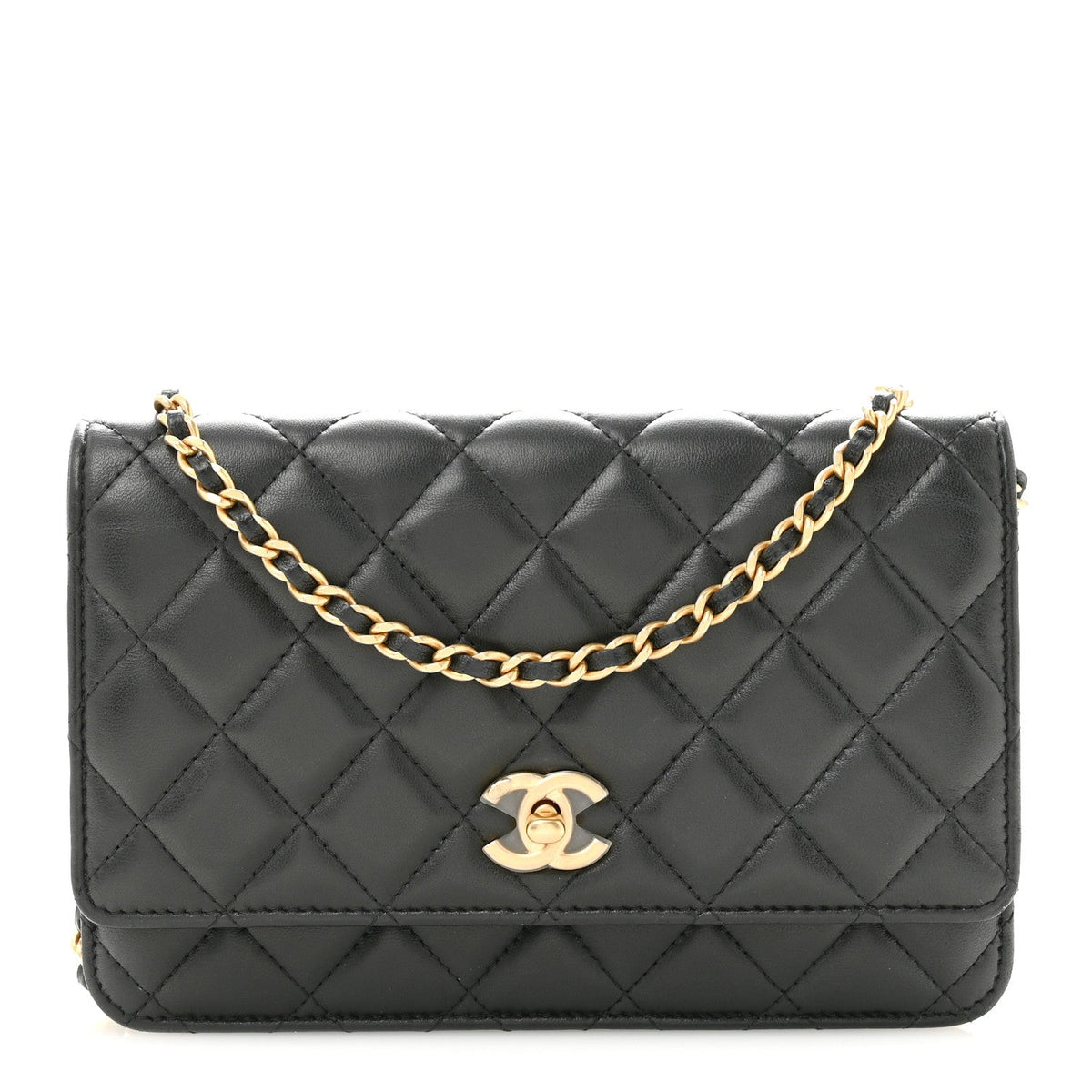 Lambskin Quilted CC Pearl Crush Wallet on Chain WOC Black wholesalehk.shop