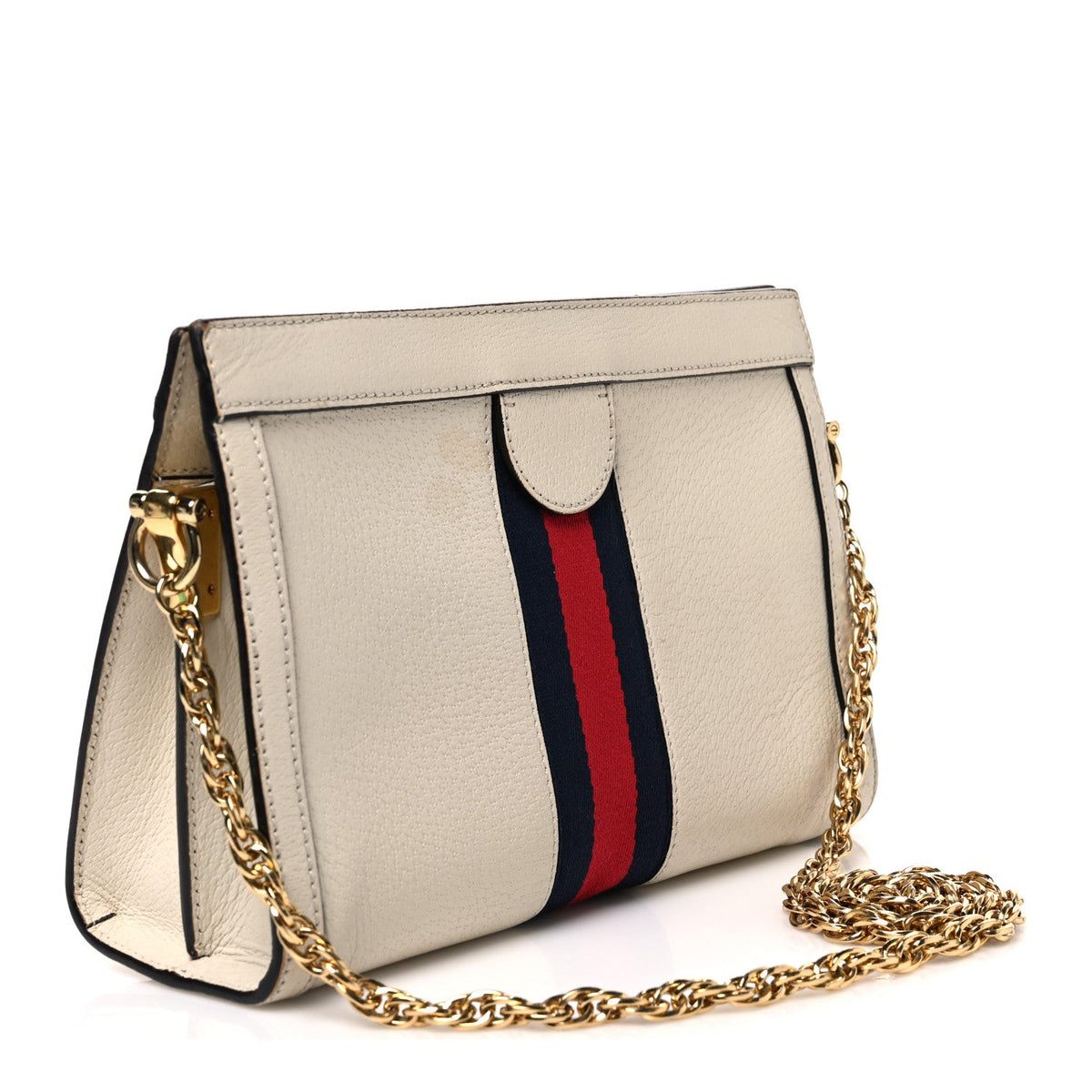 Textured Calfskin Web Small Ophidia Chain Shoulder Bag Mystic White wholesalehk.shop