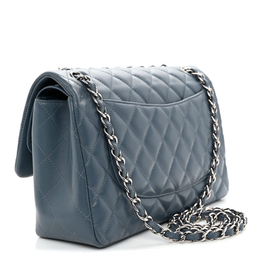 Lambskin Quilted Jumbo Double Flap Dark Blue wholesalehk.shop