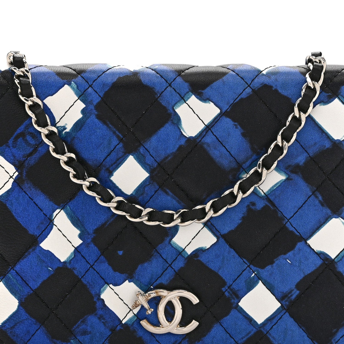 Printed Lambskin Airlines Wallet On Chain WOC White Blue Black wholesalehk.shop
