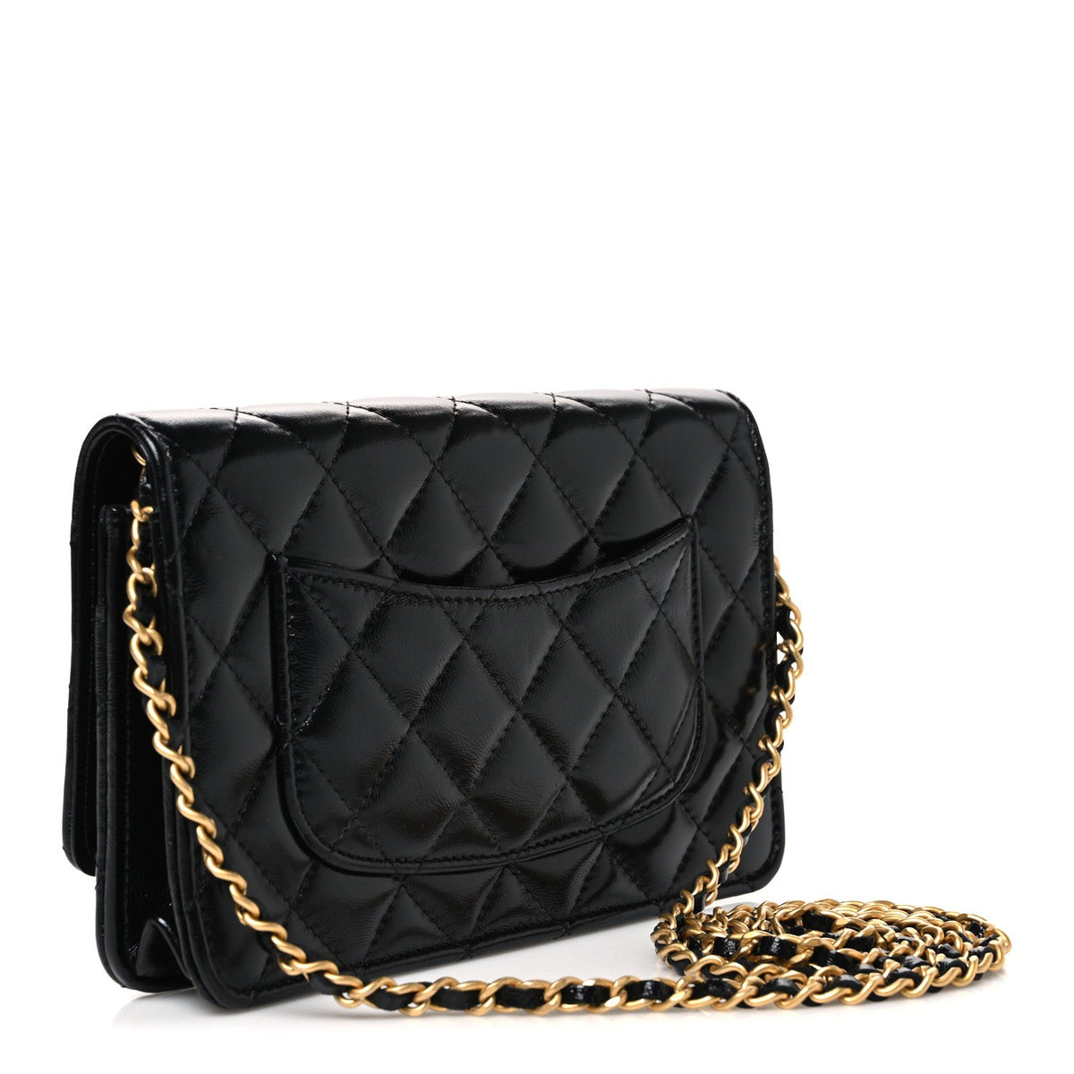 Shiny Lambskin Quilted CC Bow Wallet on Chain WOC Black wholesalehk.shop