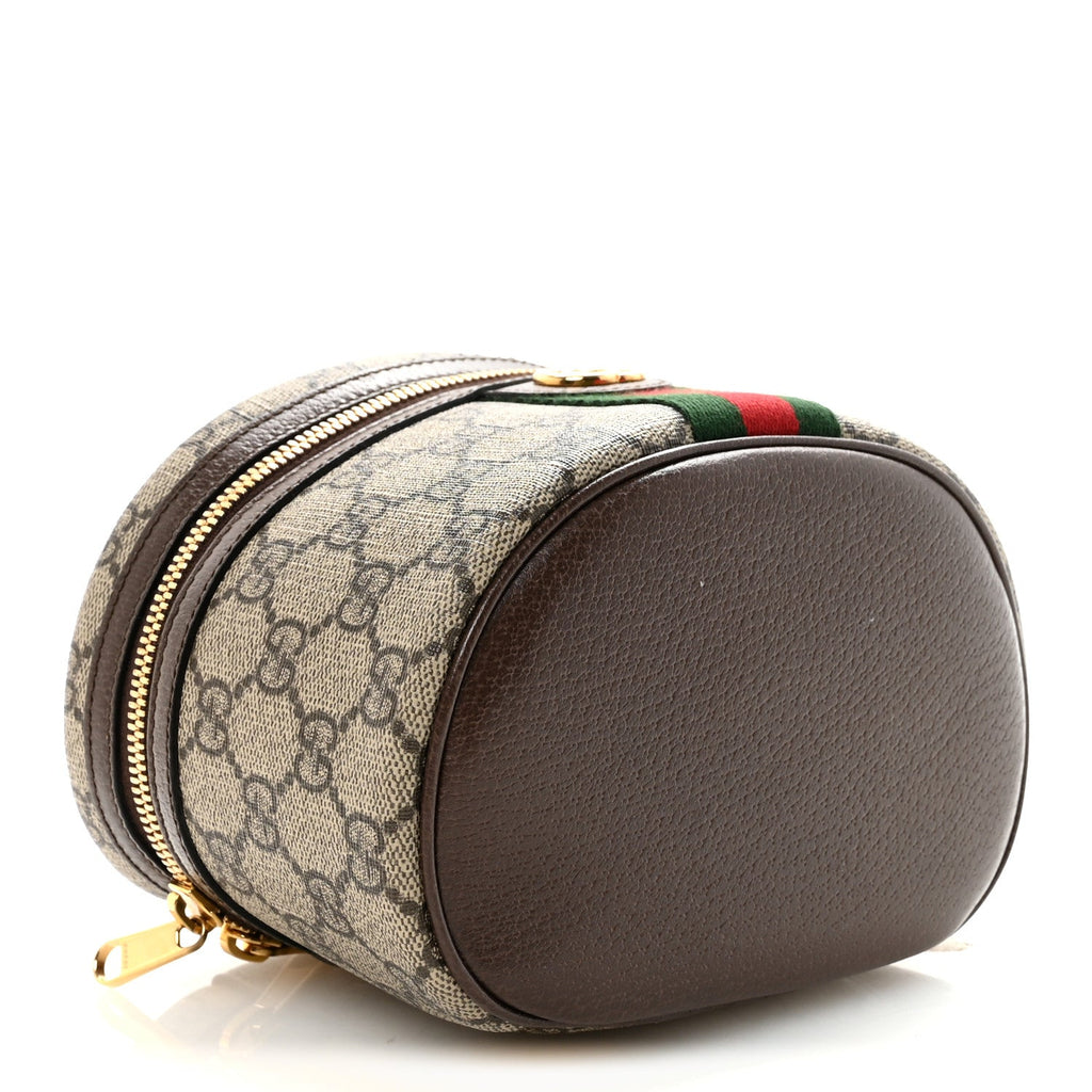GG Supreme Monogram Textured Calfskin Web Ophidia Vanity Cosmetic Case Beige Ebony New Acero wholesalehk.shop