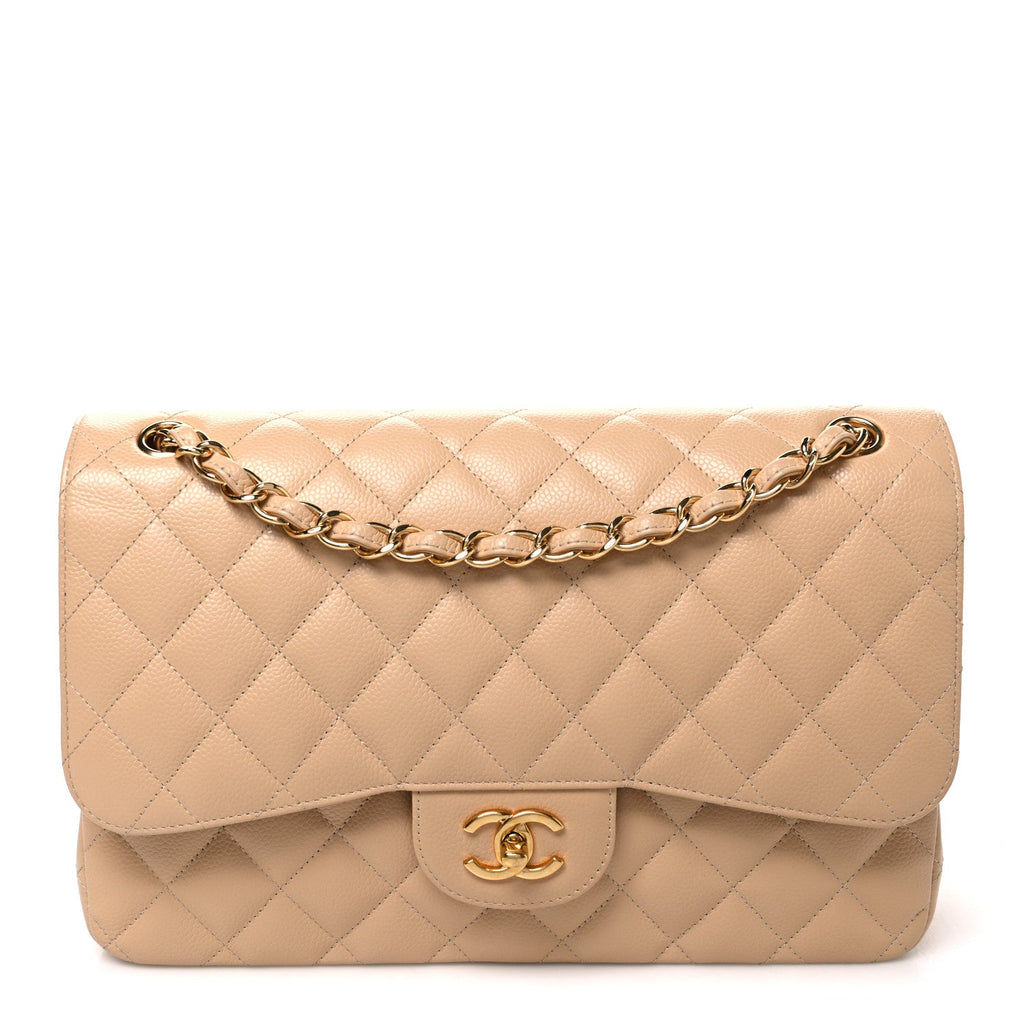 Caviar Quilted Jumbo Double Flap Beige wholesalehk.shop