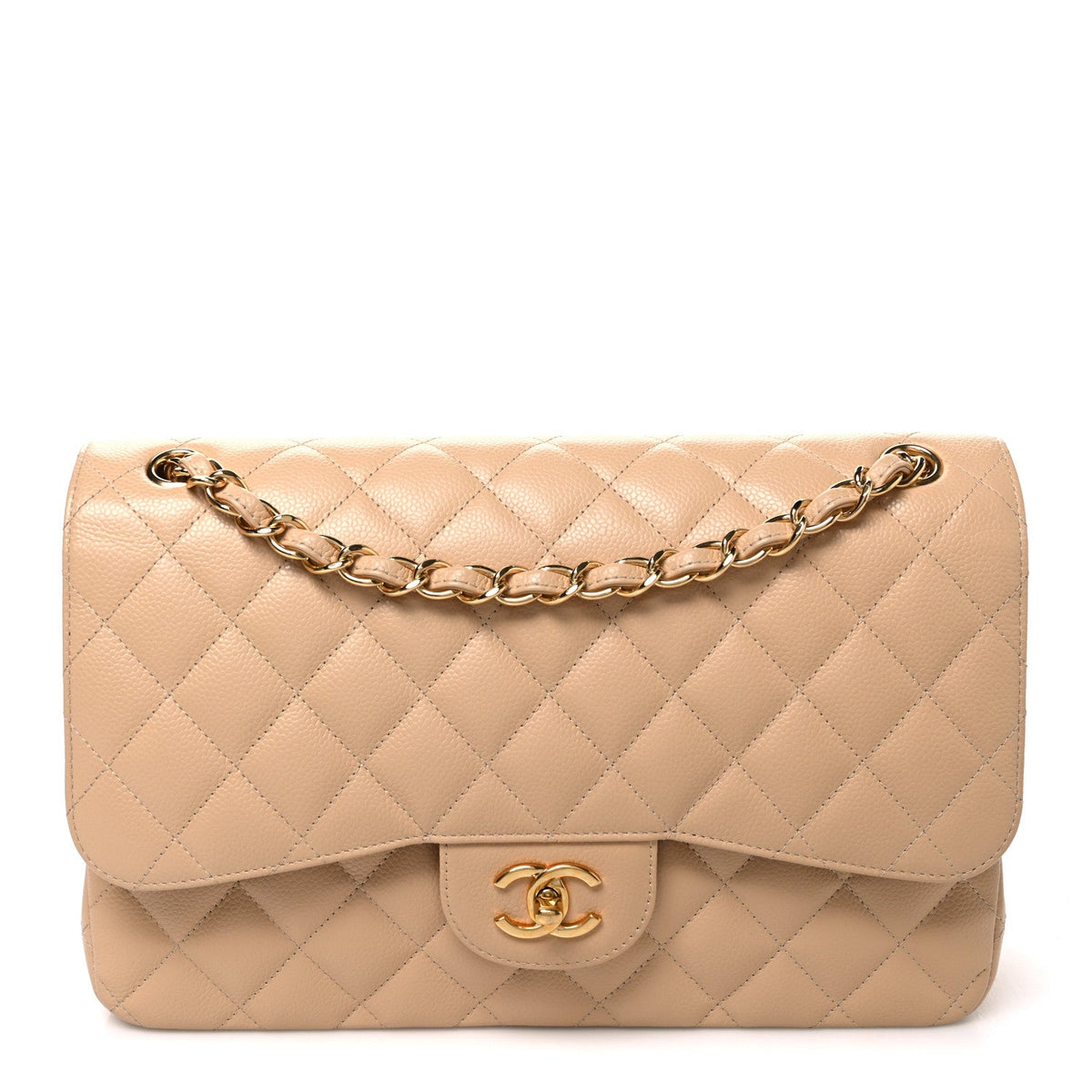 Caviar Quilted Jumbo Double Flap Beige wholesalehk.shop