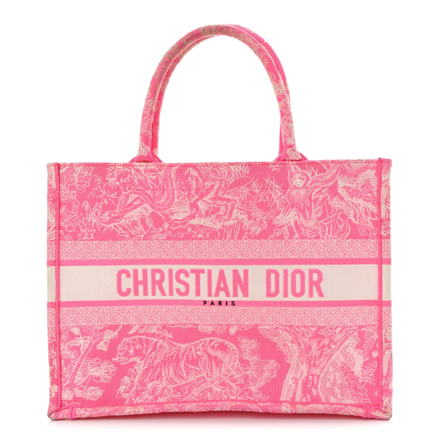 Canvas Embroidered Medium Dioriviera Toile De Jouy Book Tote Fluorescent Pink £¨ Direct shipment via from wholesalehk.shop