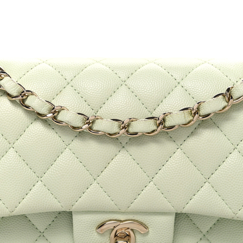 Caviar Quilted Small Double Flap Light Green wholesalehk.shop