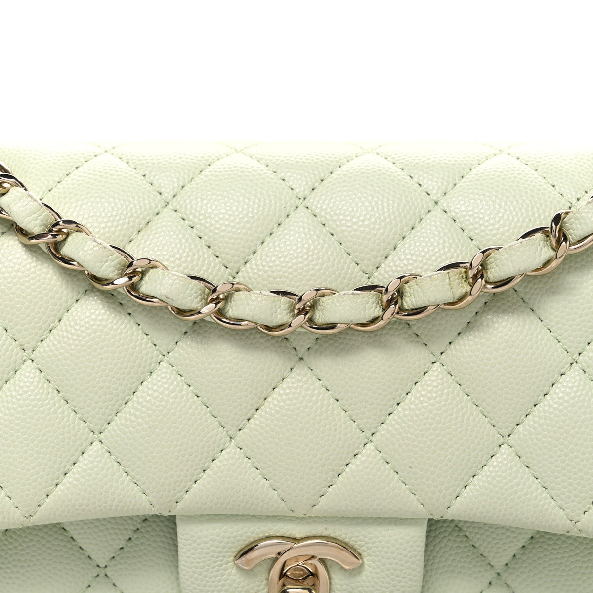 Caviar Quilted Small Double Flap Light Green wholesalehk.shop