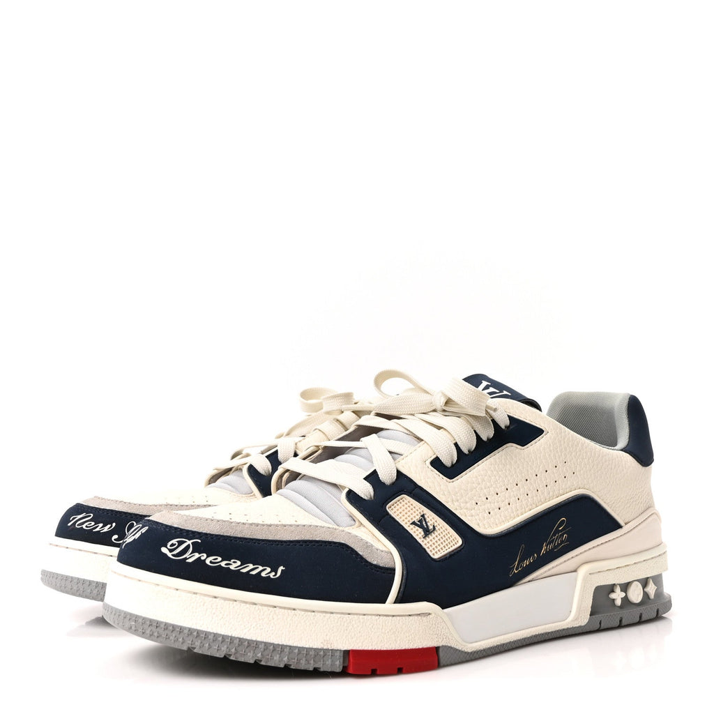 Calfskin Mens New York City of Dreams LV Trainer Maxi Sneakers 11 White Navy £¨ Direct shipment via from wholesalehk.shop